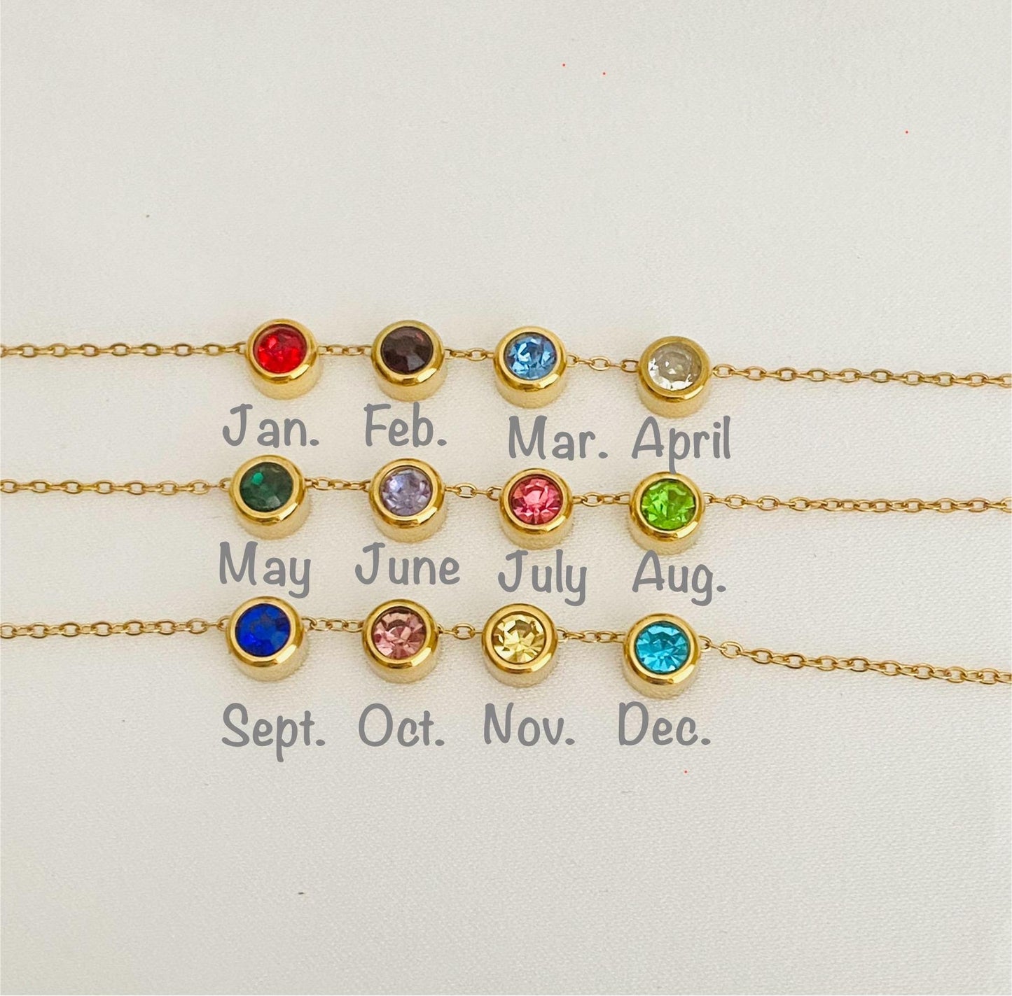 Personalized Birthstone Necklace with Multiple Birthstones • Stainless Steel or Gold Over Stainless Steel