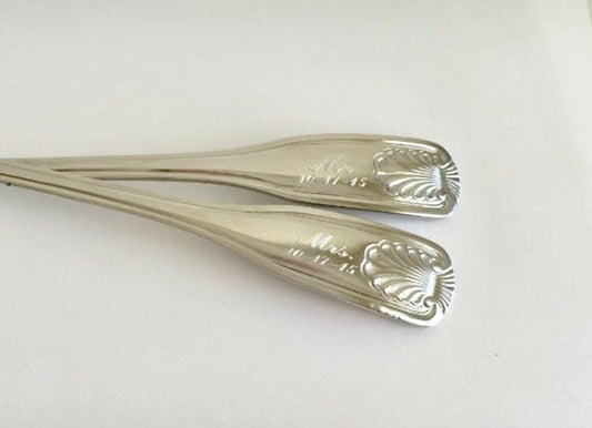 Personalized Stainless Steel Dinner Fork with Floral Handle • Custom Engraved Silver Fork Gift