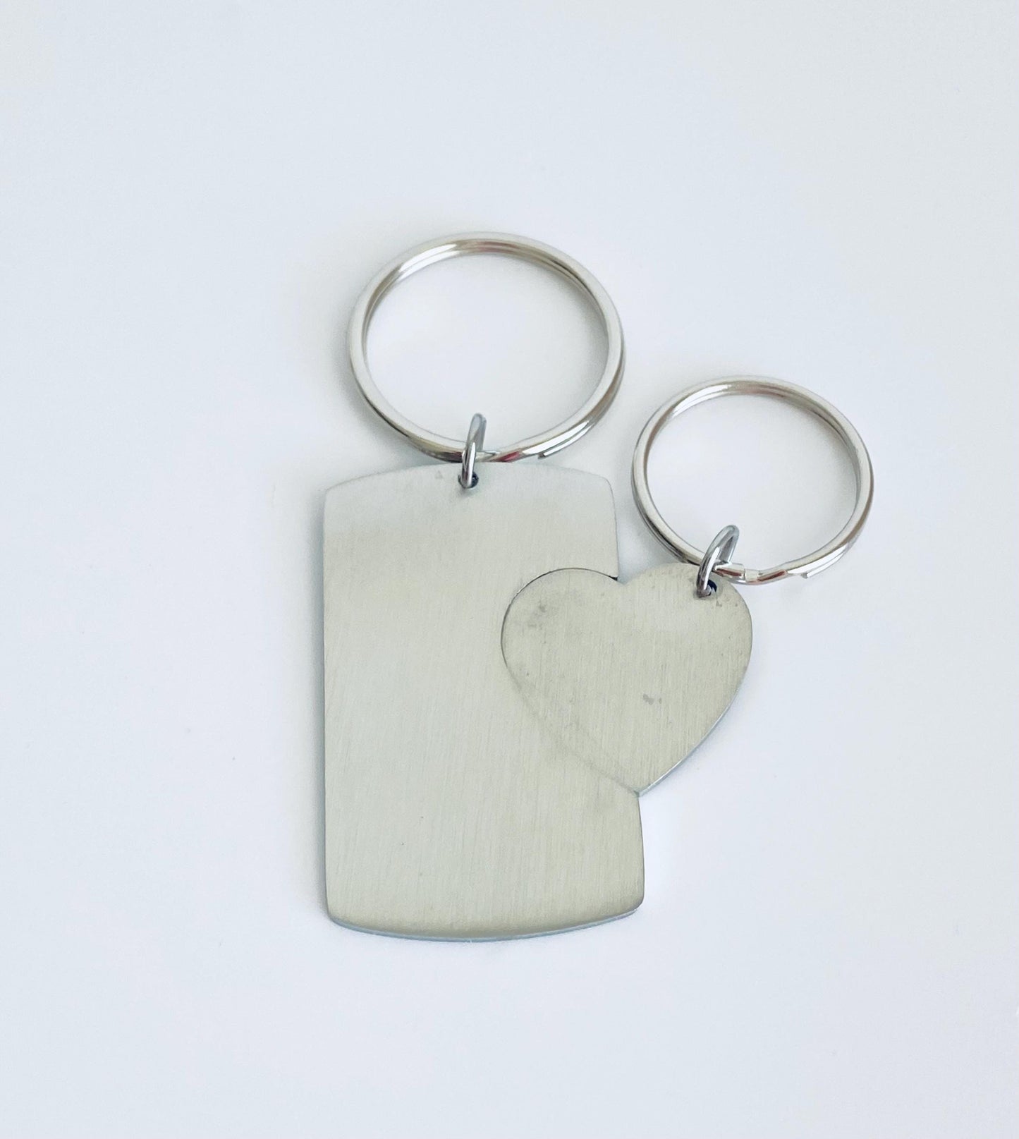 Personalized Stainless Steel Dog Tag & Heart Tag Key Chain Set • Custom Engraved Keychain Gift