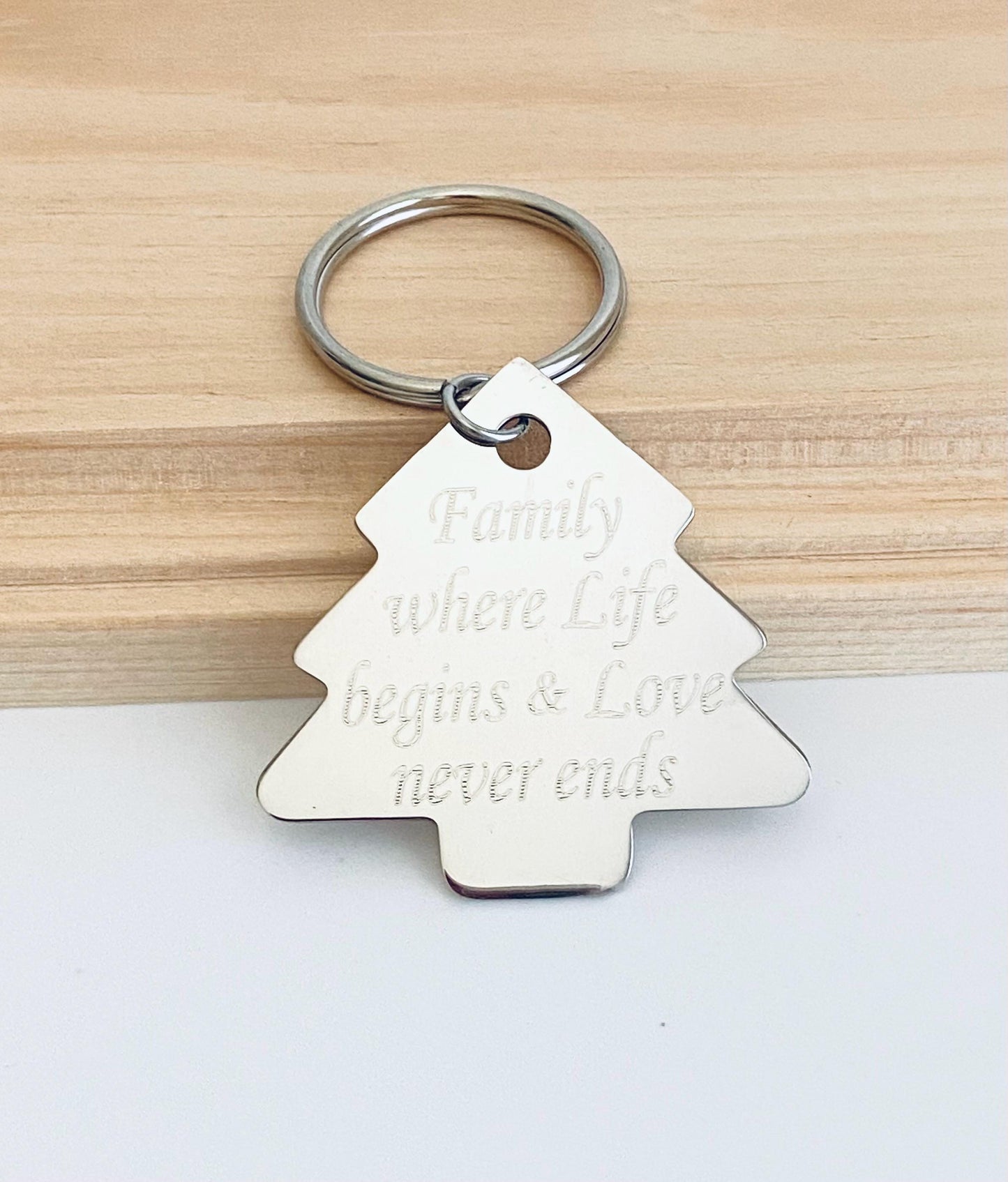 Personalized Stainless Steel Tree Key Chain • Custom Engraved Family Tree Keychain