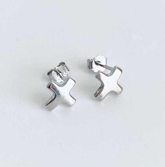 Sterling Silver Cross Stud Earrings • Small Christian Cross Earrings, Minimalist Faith Jewelry Gift