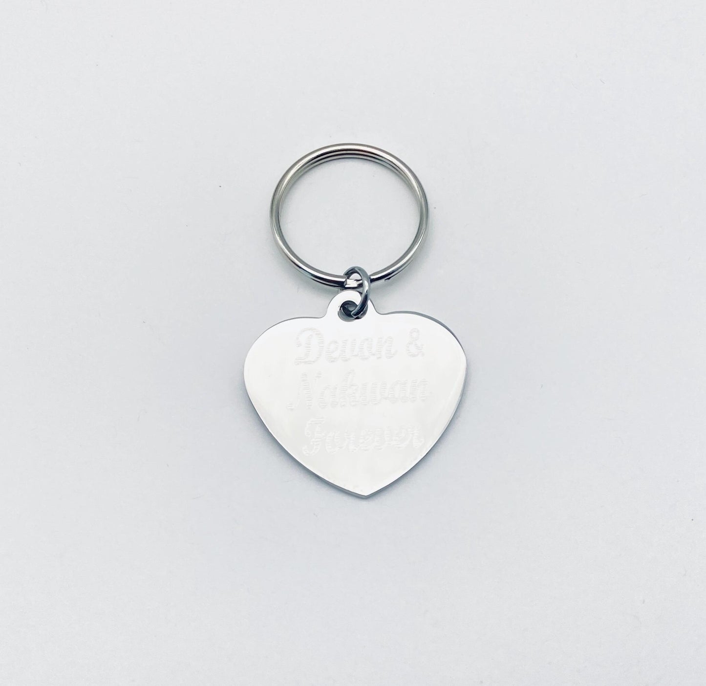 Personalized Heart Charm Key Chain • Custom Engraved Stainless Steel Love Keychain