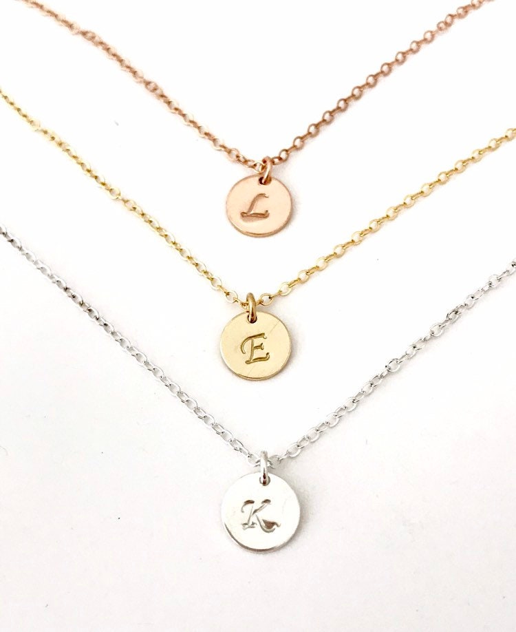 Dainty Initial Disc Necklace • Personalized Jewelry Gift for Her. Birthday. Mother’s Day Gift.