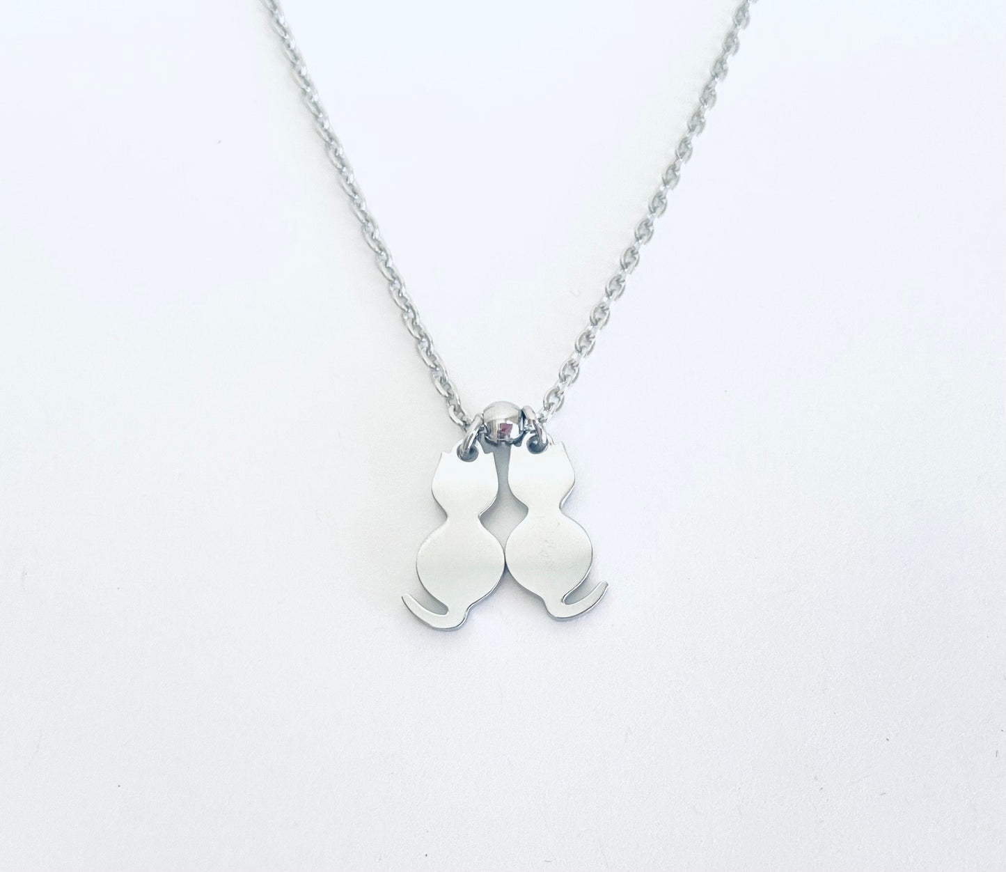 Personalized Stainless Steel Cat Charm Necklace • Custom Cat Lover Necklace