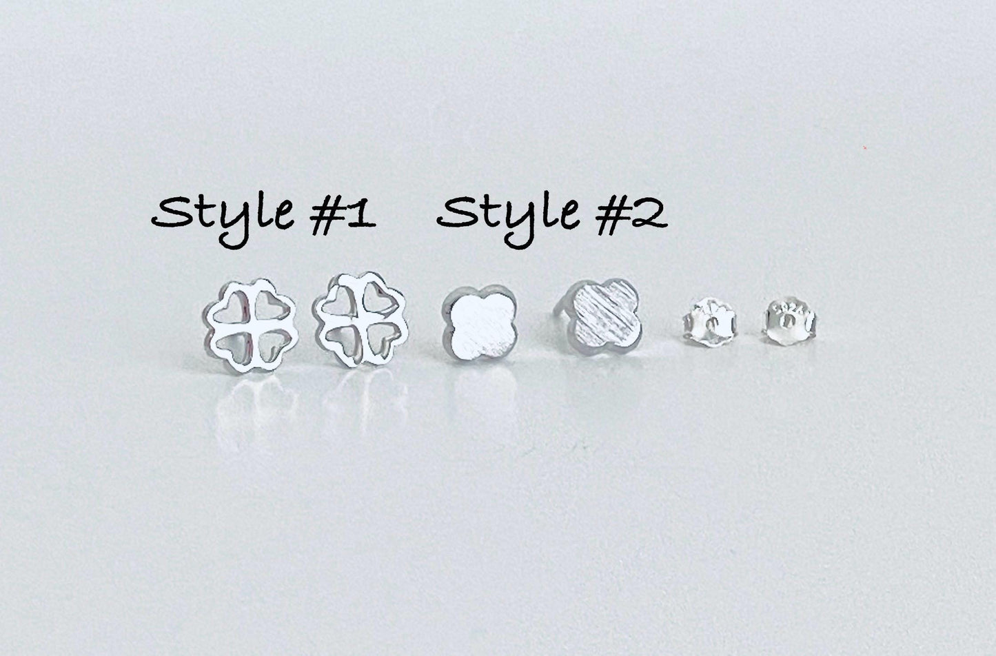 Sterling Silver Clover Stud Earrings •  Lucky Four Leaf Clover 925 Silver Studs