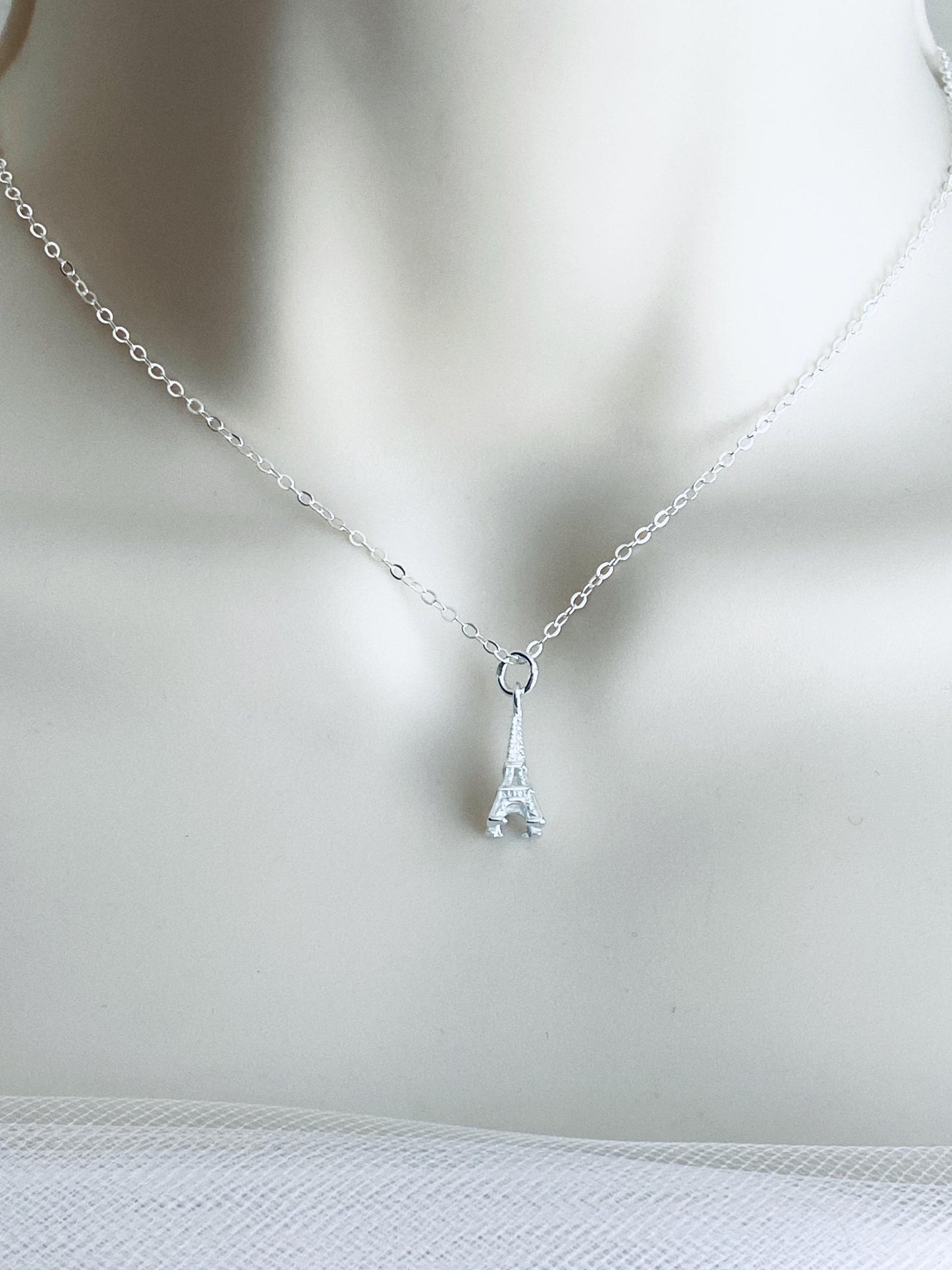Sterling Silver Eiffel Tower Pendant Necklace • 925 Silver Paris Landmark Charm