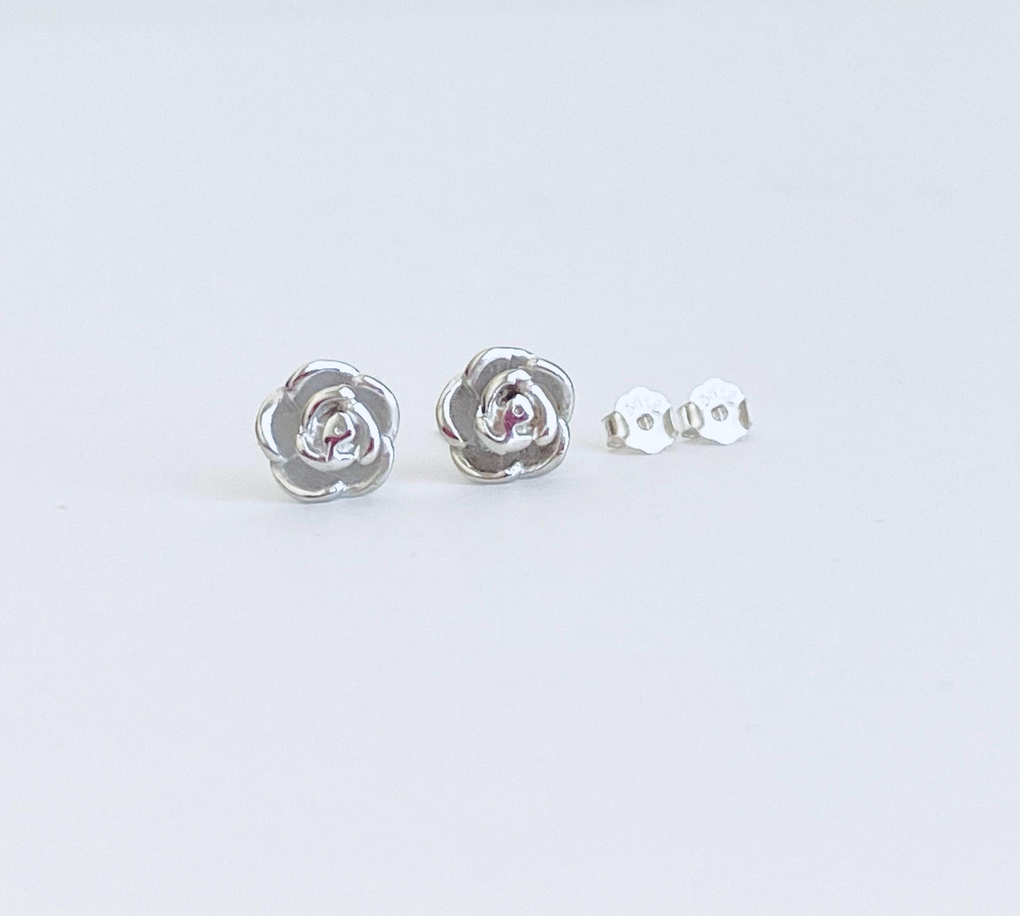 Sterling Silver Rose Stud Earrings • Dainty Rose Flower Stud Earrings