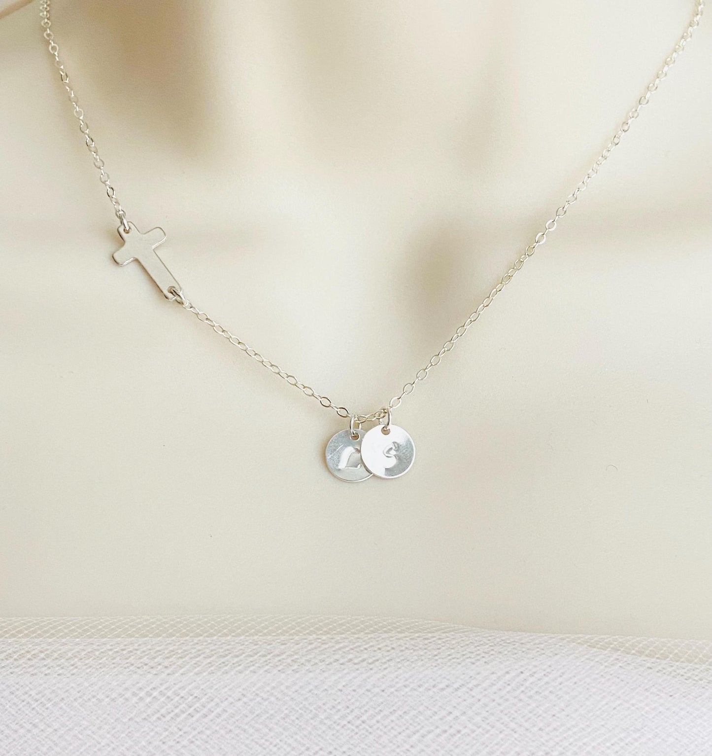 Personalized Cross Necklace with Hand Stamped Initial Charm • Custom Faith Necklace