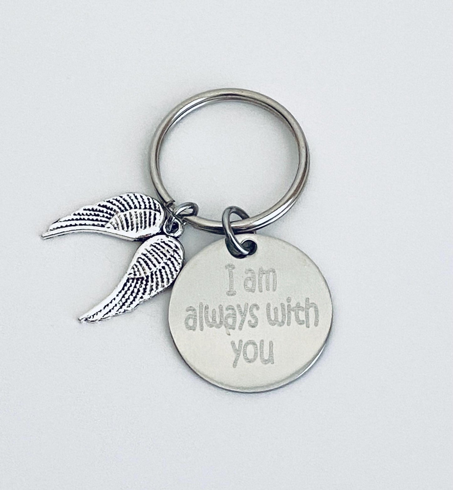 Personalized Stainless Steel Tag with Angel Wing Key Chain • Custom Engraved Guardian Keychain