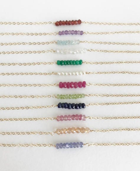 Personalized Birthstone Gemstone Beaded Necklace • Sterling Silver or Gold Filled Custom Birthstone Jewelry