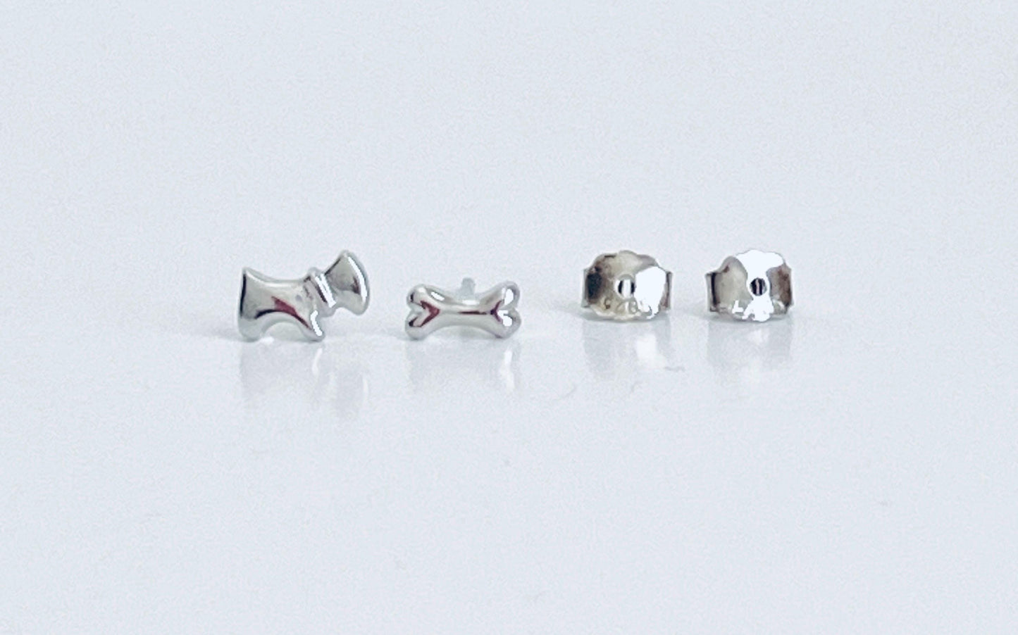 Sterling Silver Dog and Dog Bone Stud Earrings • Cute Puppy & Bone Earrings for Dog Lovers, Dainty Animal Studs