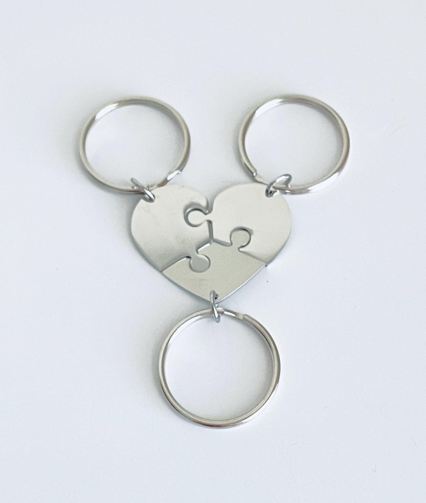 Personalized 3-Piece Heart Puzzle Keychain Set • Custom Engraved Matching Key Chains for Family & Friends
