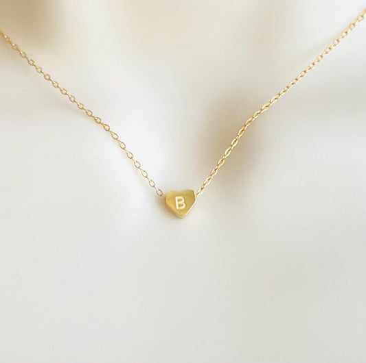 Small Heart Initial Charm Necklace • Stainless Steel or Gold Personalized Letter Necklace