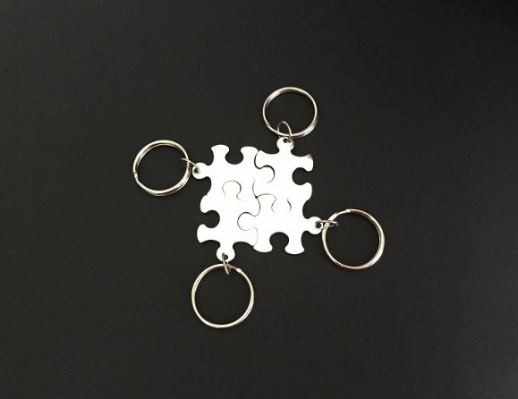 Personalized Stainless Steel Puzzle Key Chain • Custom Engraved Interlocking Puzzle Keepsake
