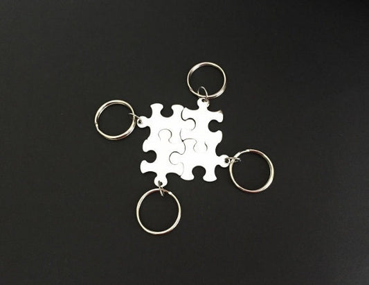 Personalized Stainless Steel Puzzle Key Chain • Custom Engraved Interlocking Puzzle Keepsake