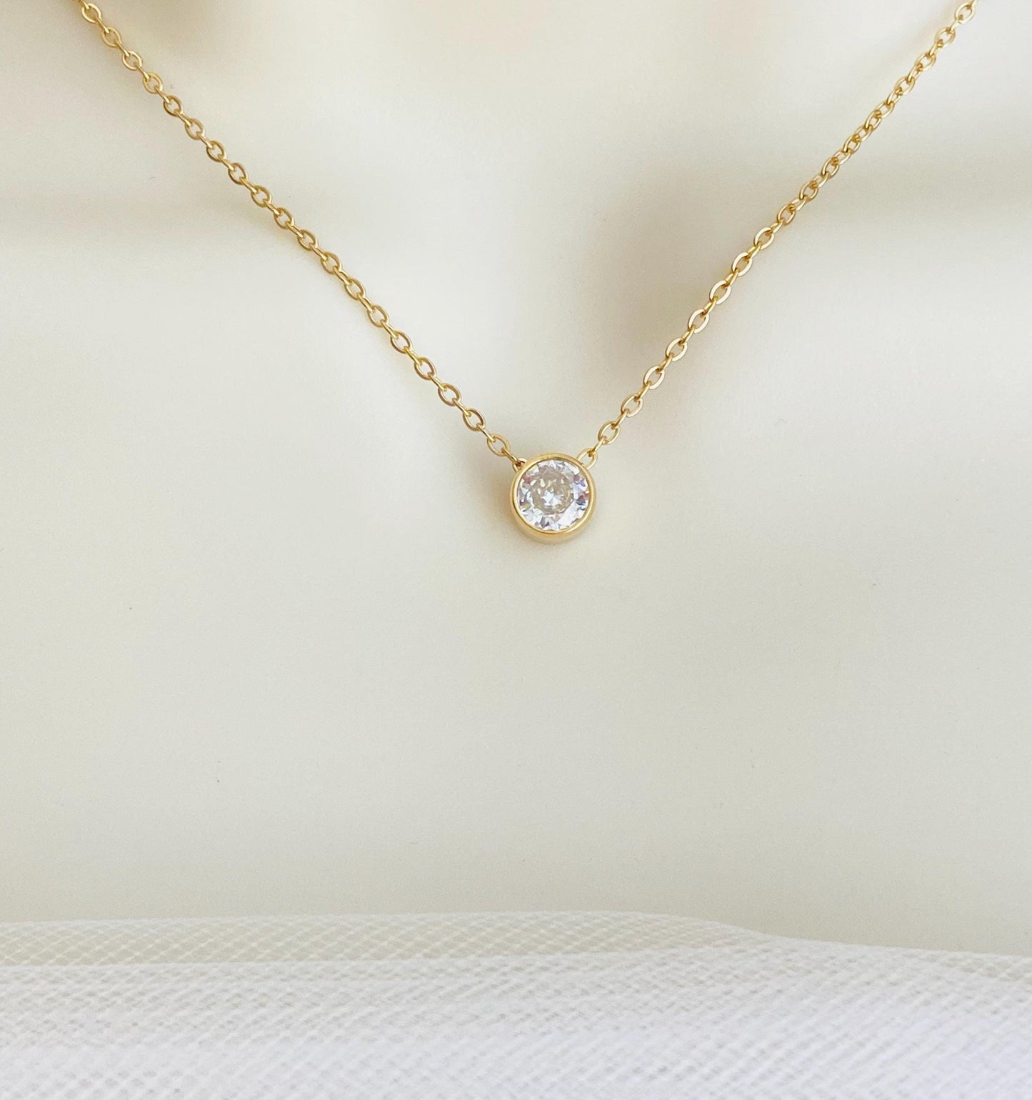 Solitaire Necklace • Stainless Steel, Gold or Rose Gold Minimalist Crystal Necklace