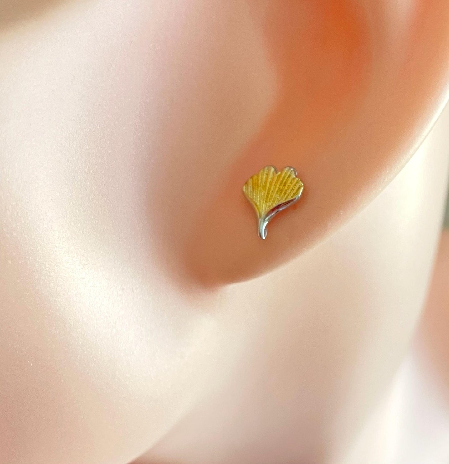 Sterling Silver Two Tone Leaf Stud Earrings • Dainty Nature Inspired Jewelry