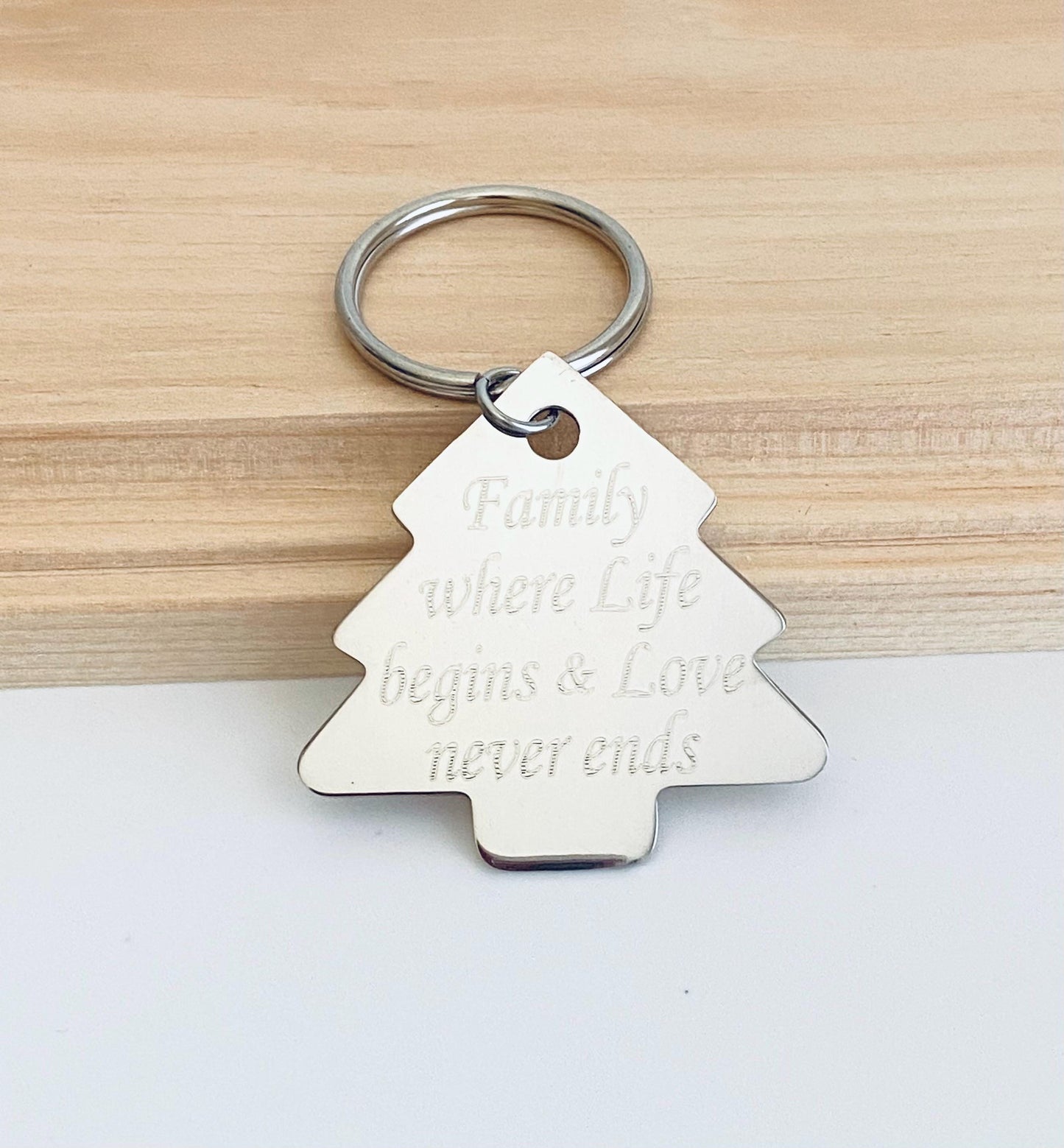 Personalized Stainless Steel Tree Key Chain • Custom Engraved Family Tree Keychain