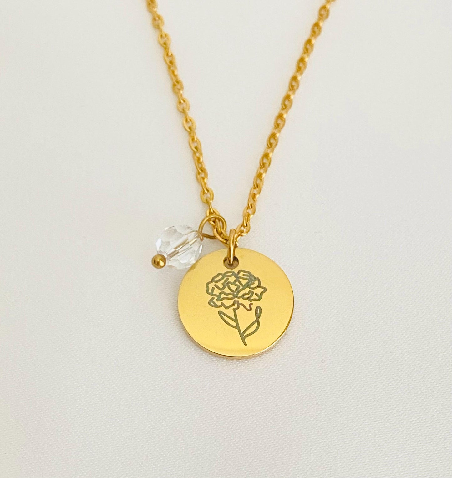 Personalized Flower Necklace with Birthstone • Stainless Steel Birth Flower & Birthstone Necklace