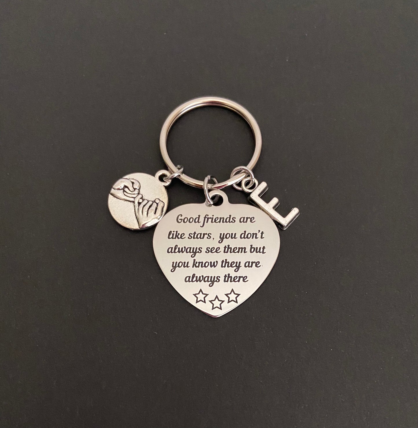 Personalized Best Friend Keychain • “Good Friends Are Like Stars” Key Chain with Initial