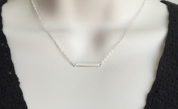Sterling Silver Tiny Bar Necklace • 925 Silver Minimalist Horizontal Bar Pendant