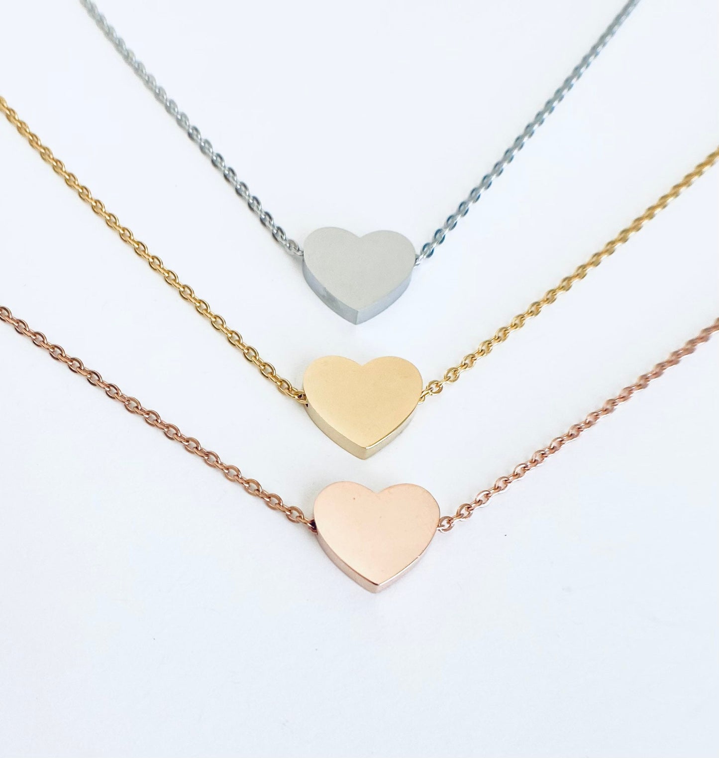 Personalized Floating Heart Necklace • Stainless Steel Heart Pendant Necklace