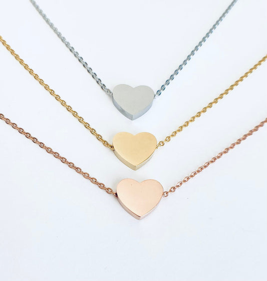 Personalized Floating Heart Necklace • Stainless Steel Heart Pendant Necklace