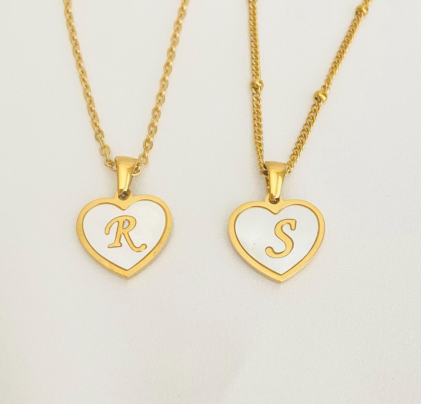Personalized Gold Shell Heart Initial Necklace • Gold Over Stainless Steel Personalized Pendant