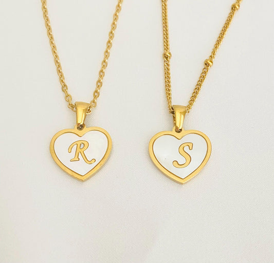 Personalized Gold Shell Heart Initial Necklace • Gold Over Stainless Steel Personalized Pendant