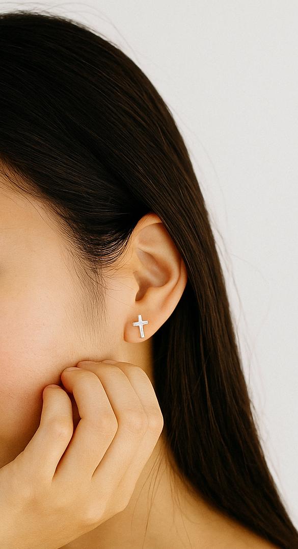 Sterling Silver Cross Stud Earrings • Classic Faith Cross Earrings
