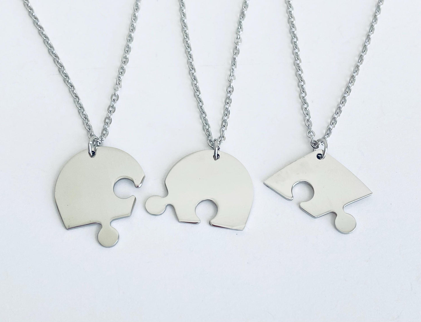Personalized Stainless Steel 3-Piece Heart Puzzle Necklace Set • Custom Engraved Matching Heart Necklaces