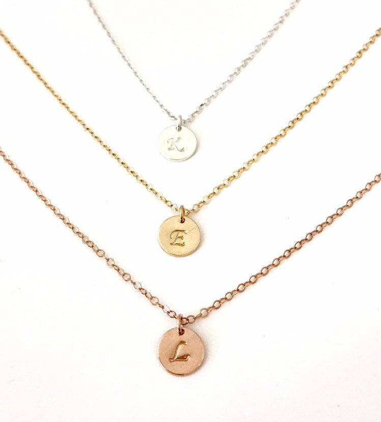 Dainty Initial Disc Necklace • Personalized Jewelry Gift for Her. Birthday. Mother’s Day Gift.
