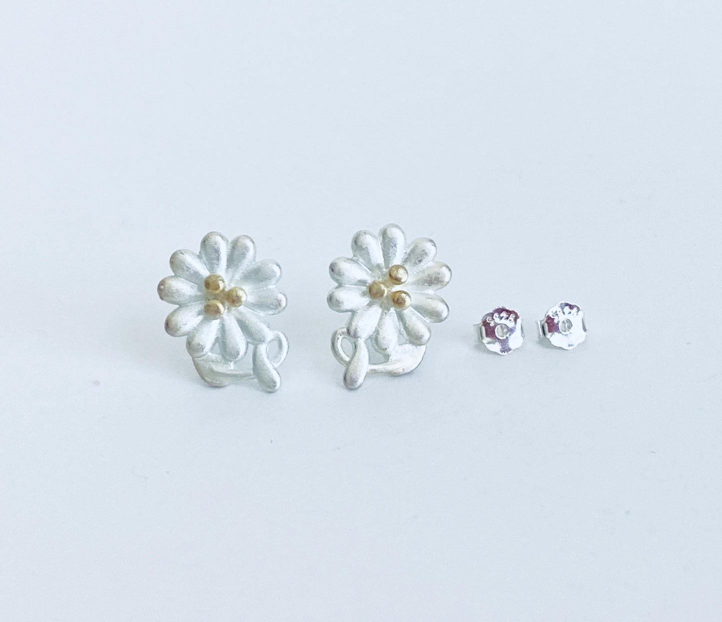 Sterling Silver Flower Stud Earrings • 925 Dainty Floral Studs