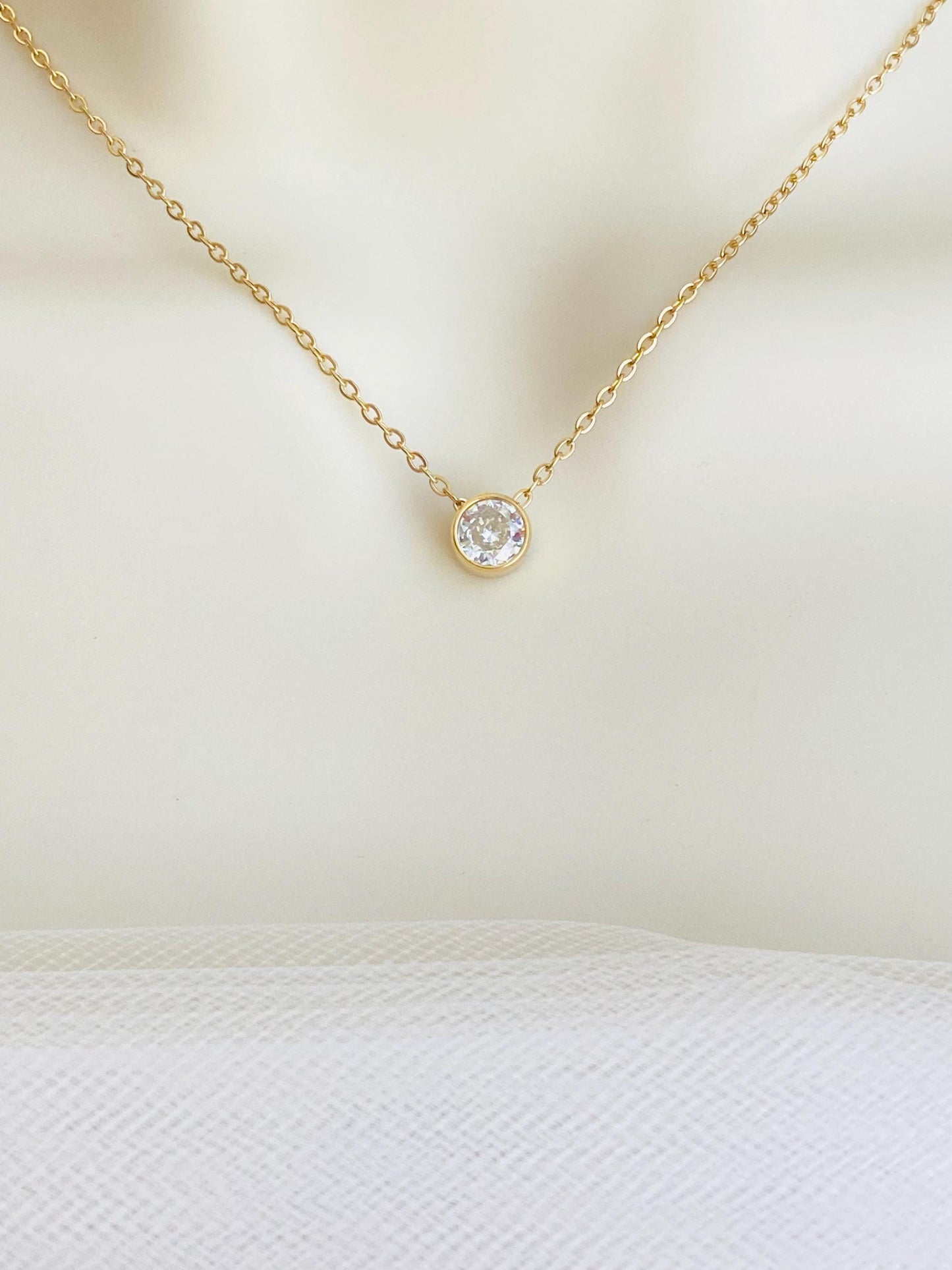 Solitaire Necklace • Stainless Steel, Gold or Rose Gold Minimalist Crystal Necklace
