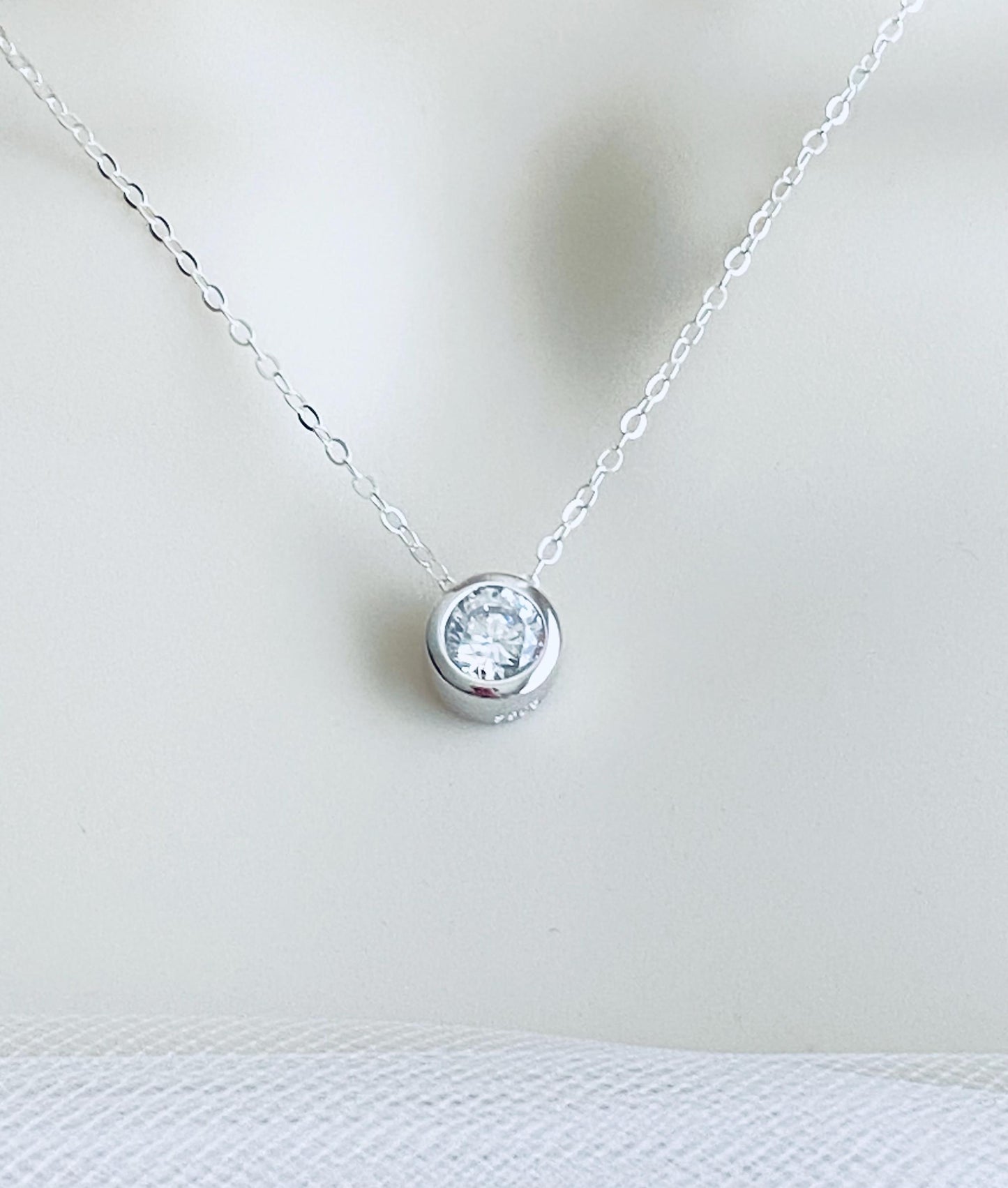 Sterling Silver Sparkle Floating Solitaire Pendant Necklace • Cubic Zirconia Pendant Necklace