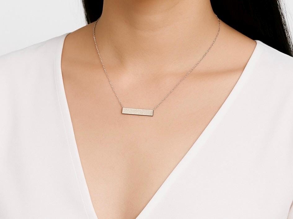 Personalized Stainless Steel Long Bar Necklace • Custom Engraved Name Necklace for Women