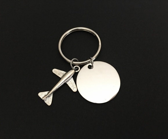 Personalized Airplane Keychain • Custom Engraved Key Chain with Airplane Charm