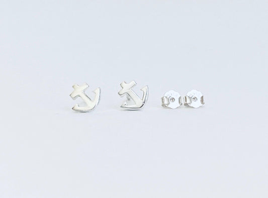Sterling Silver Anchor Stud Earrings • Nautical Anchor Stud Earrings