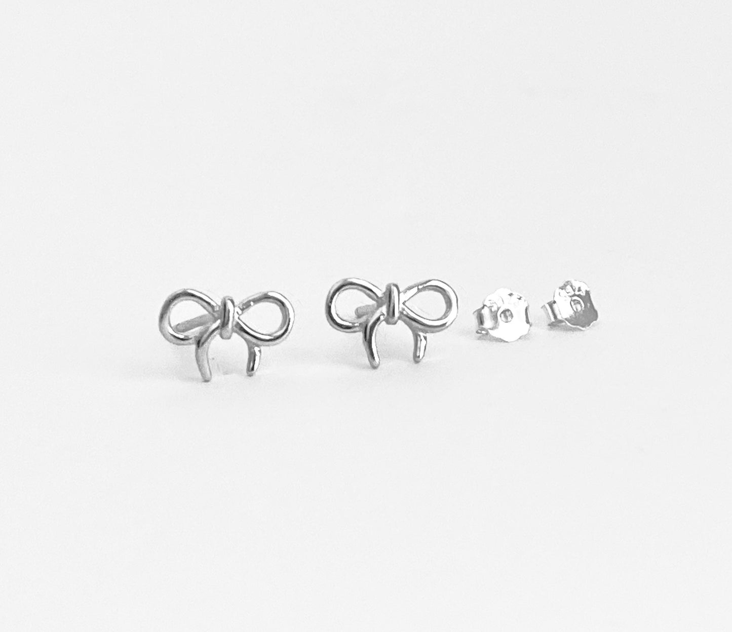 Sterling Silver Small Tie The Knot Bow Stud Earrings • 925 Dainty Bow Studs