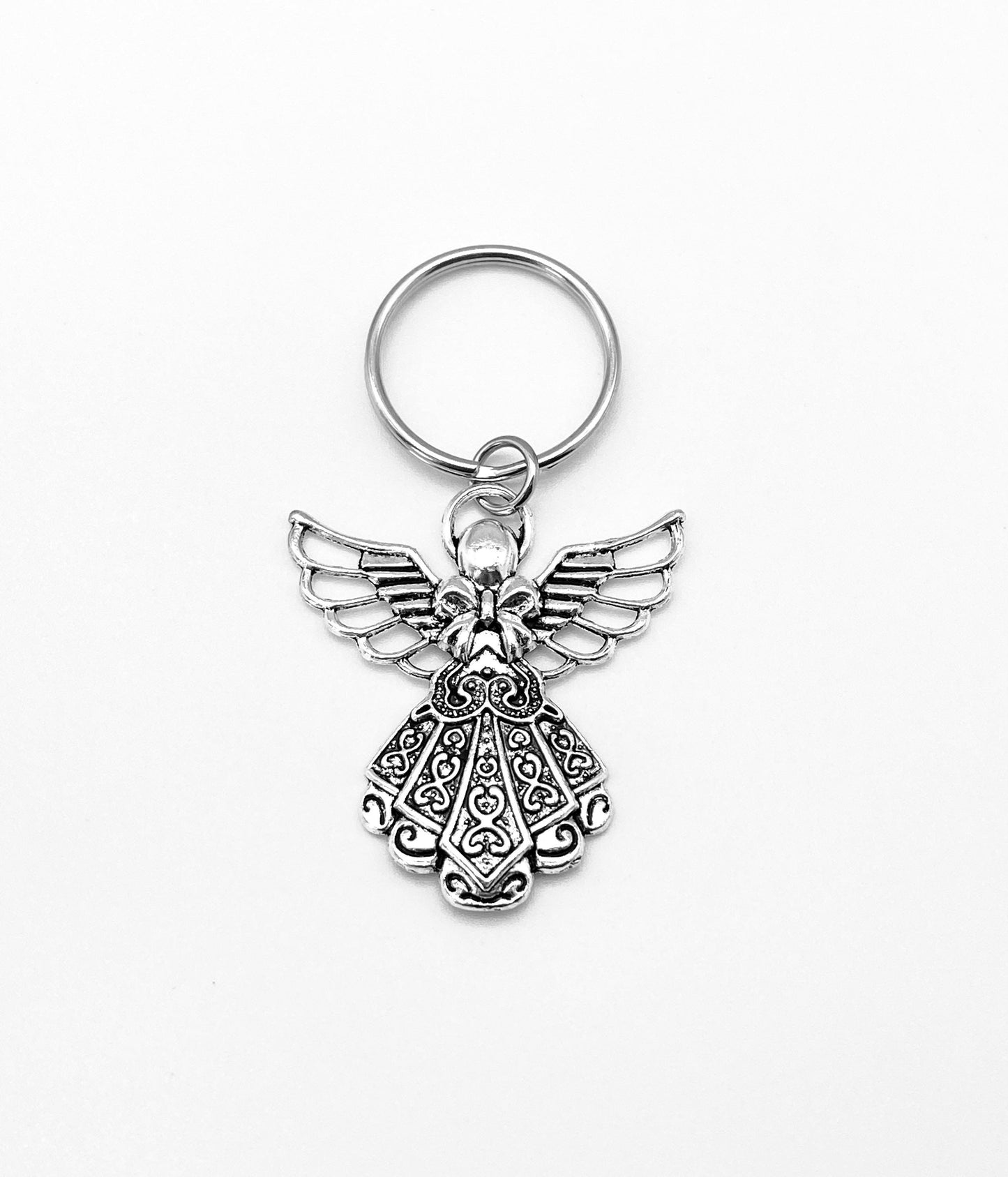Base Metal Large Angel Charm Key Chain • Inspirational Guardian Angel Keychain