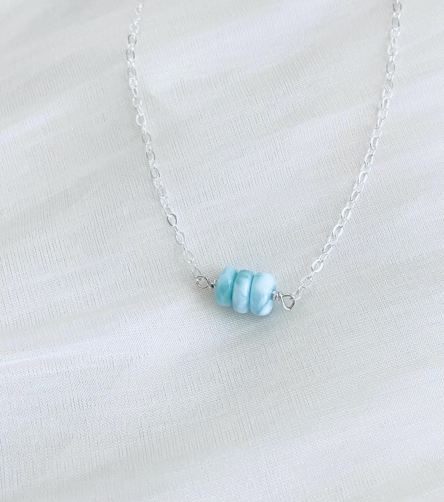 Larimar Beaded Necklace in Sterling Silver or Gold Filled