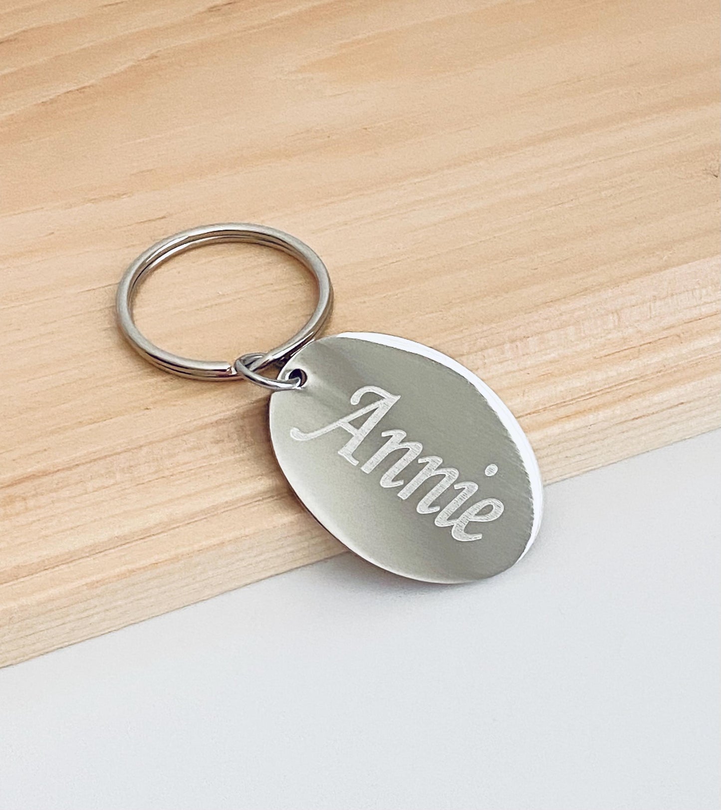 Personalized Stainless Steel Oval Tag Key Chain • Custom Engraved Name Keychain