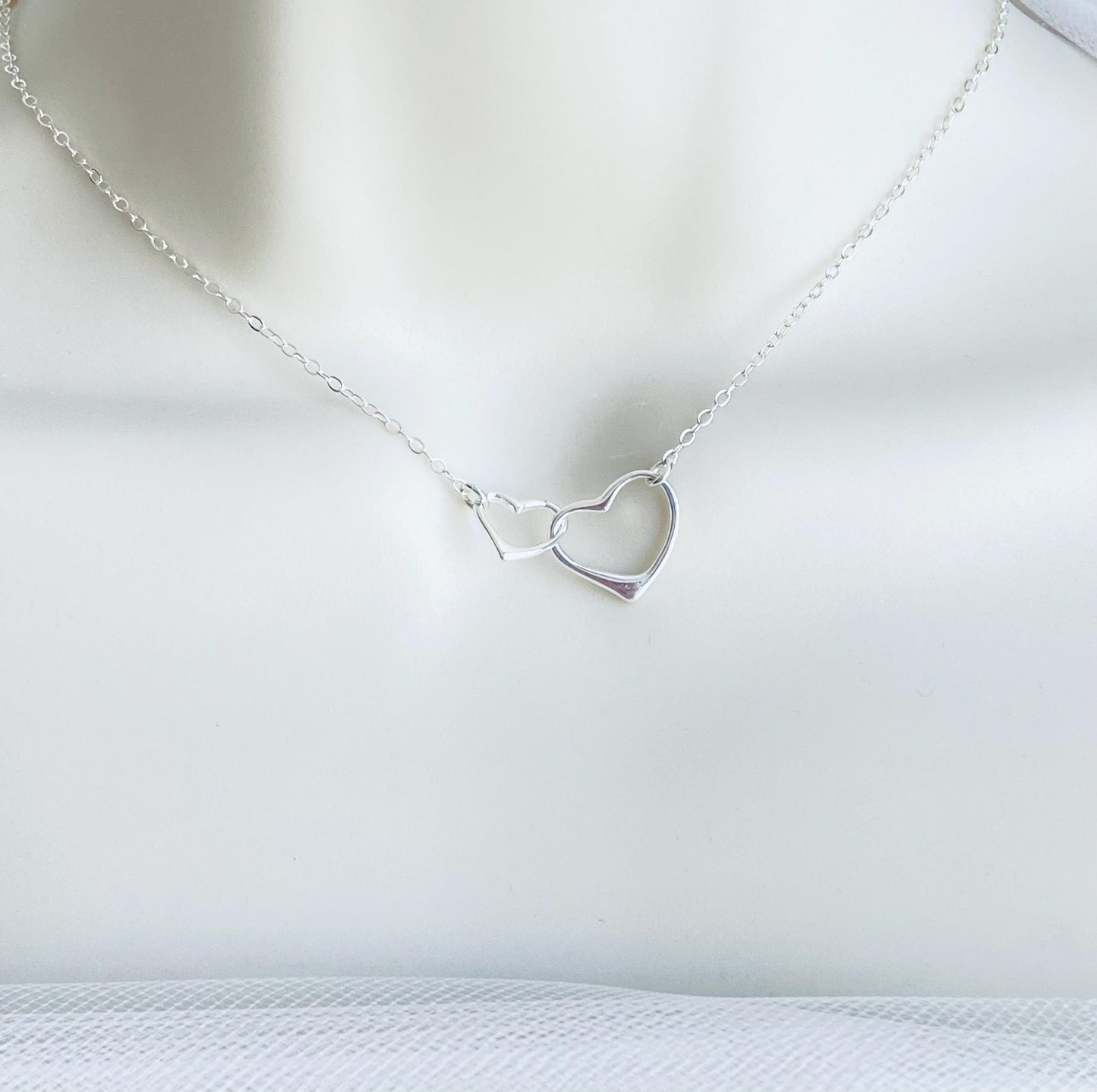 Sterling Silver Interlocking Heart Pendant Necklace • 925 Silver Minimalist Love Necklace