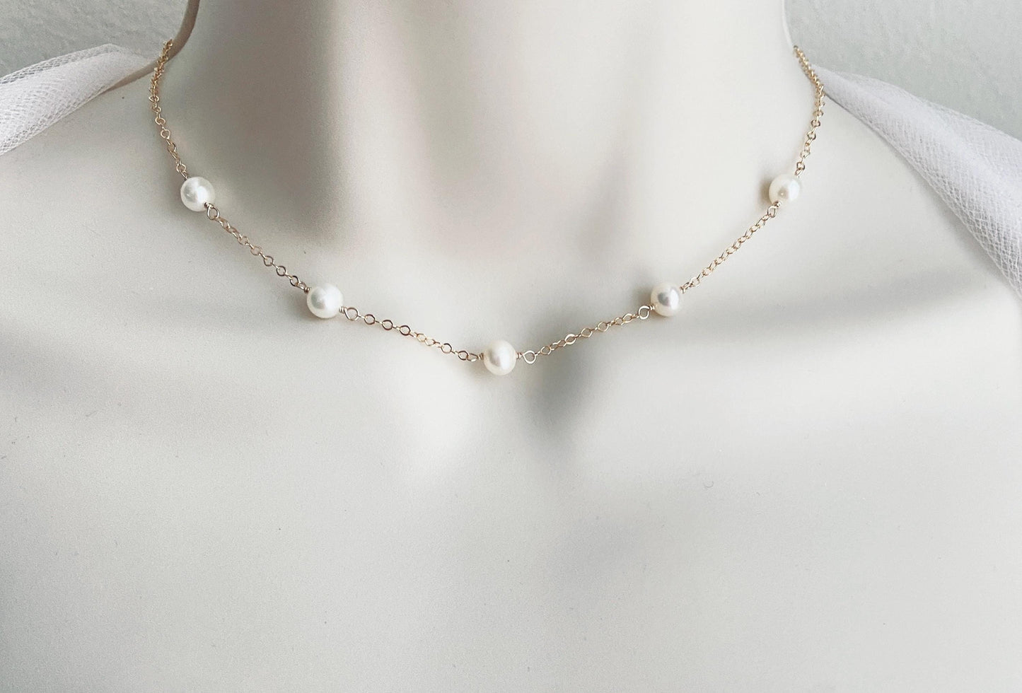 White Freshwater Pearl Necklace in Sterling Silver, Gold Filled or Rose Gold