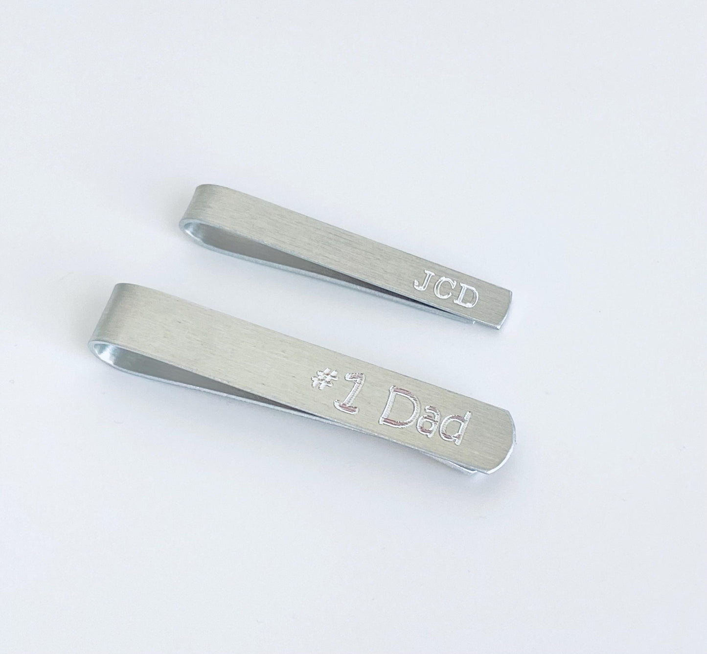 Personalized Hand Formed Aluminum Tie Clip • Custom Engraved Tie Bar in Skinny or Regular Size
