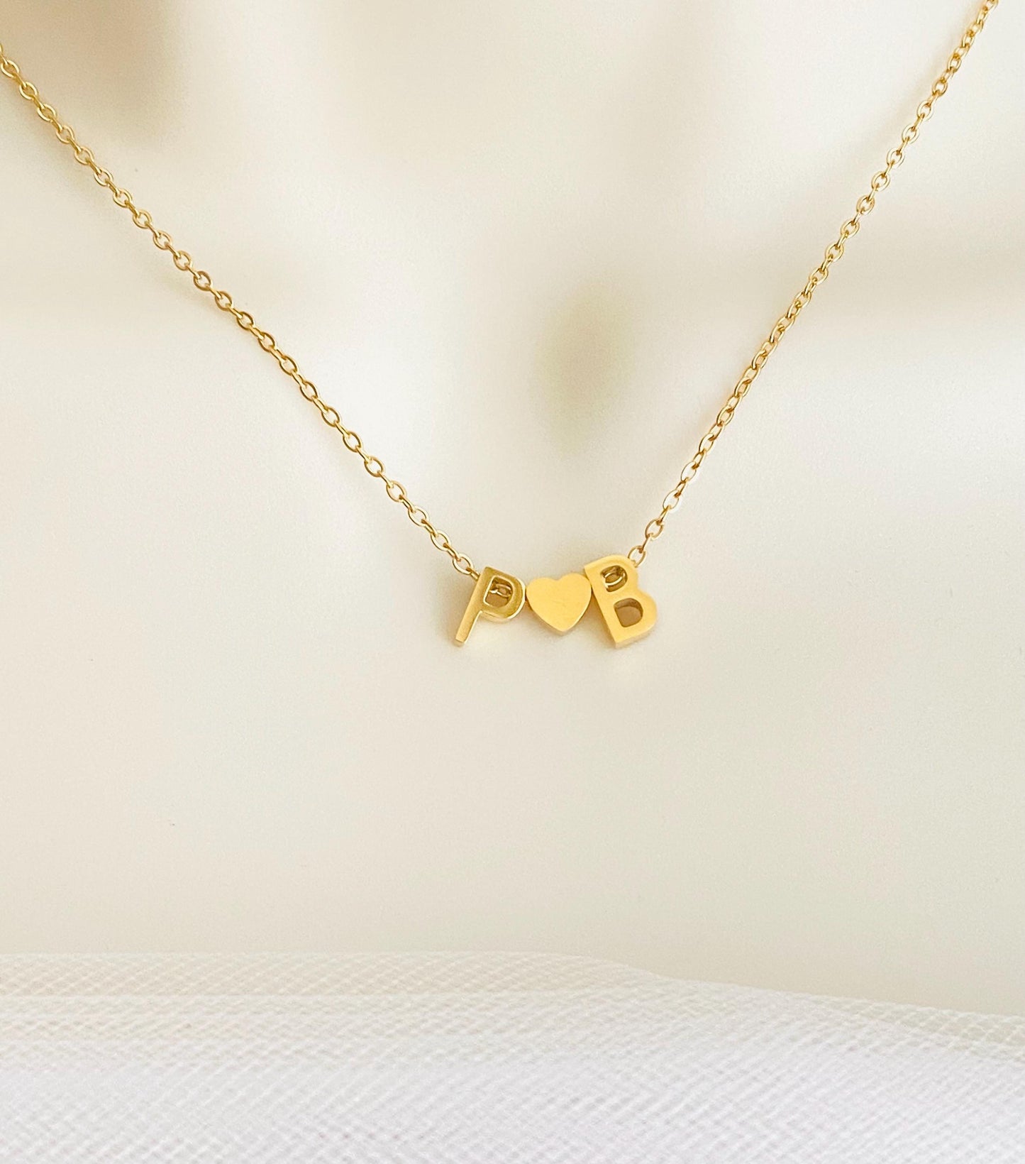 Personalized Two Initial Necklace • Stainless Steel Double Initial Necklace with Heart Charm