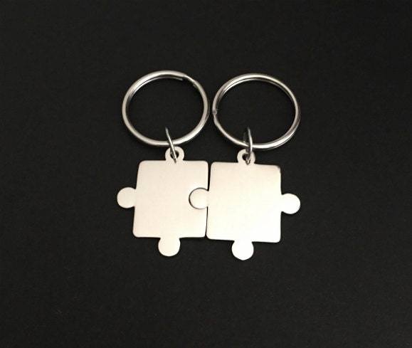 Personalized Stainless Steel Puzzle Keychain Set • Custom Engraved Matching Key Chains