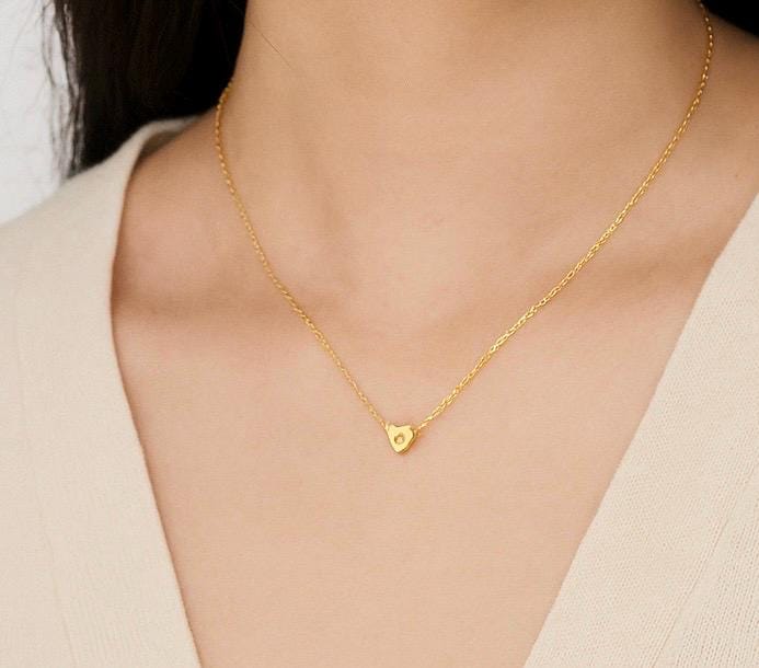 Small Heart Initial Charm Necklace • Stainless Steel or Gold Personalized Letter Necklace