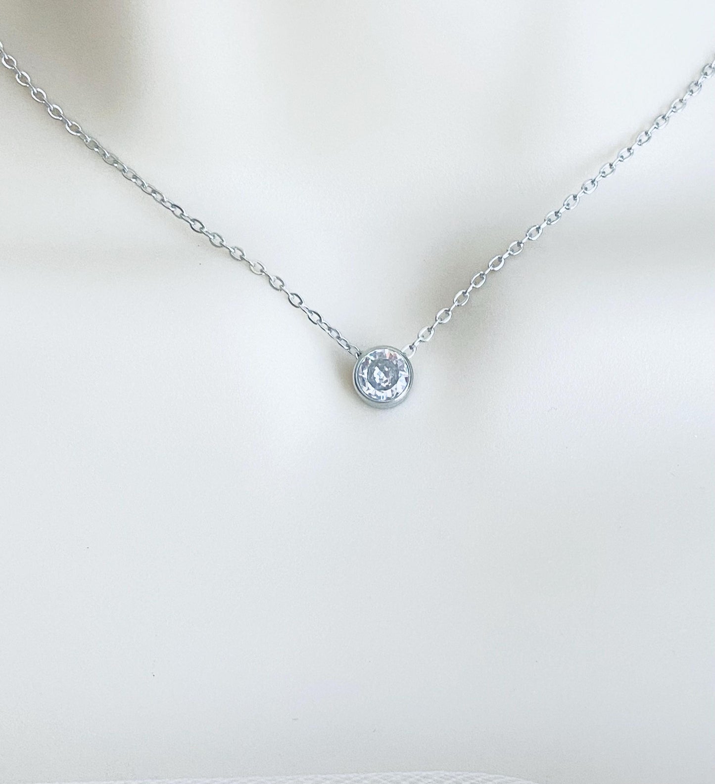 Solitaire Necklace • Stainless Steel, Gold or Rose Gold Minimalist Crystal Necklace