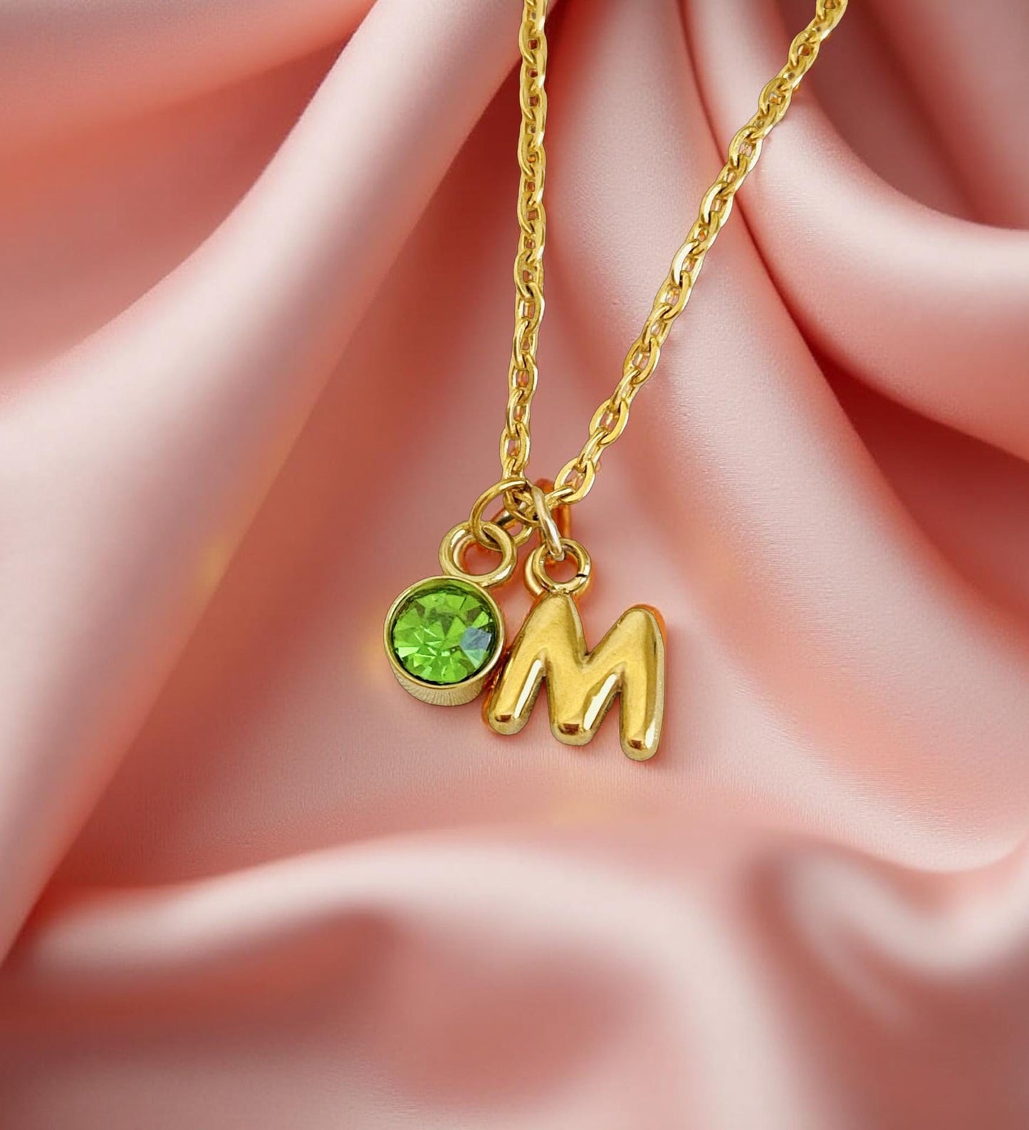 Personalized Birthstone & Small Bubble Initial Necklace • Gift for Her